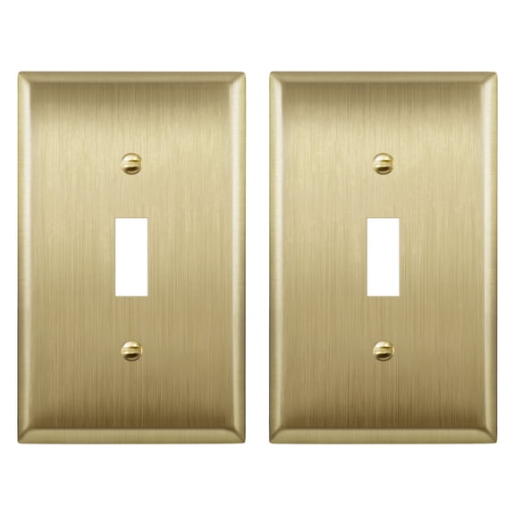 ENERLITES Toggle Light Switch Metal Wall Plate, Stainless Steel Switch Cover, Corrosion Resistant, Standard Size 1-Gang 4.50" x 2.76", 7711-BB-2PCS,Stainless Steel 201, Brushed Brass, Gold, 2 pack