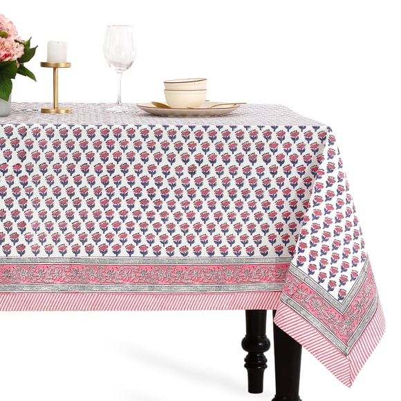Mantel de algodón con estampado CPC, 203 x 304 cm, color rosa, lavable