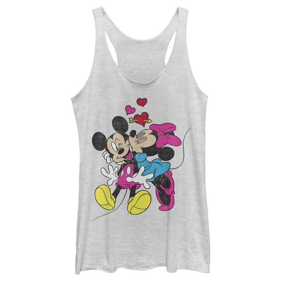 Women's Mickey & Friends Valentine's Day Minnie Mouse Smooch  Racerback Tank Top White Heather 2X Large
