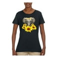 thumbnail image 2 of Elephant Sunflower Cute Love Animal Lover Womens Graphic T-Shirt, Black, 3XL, 2 of 3