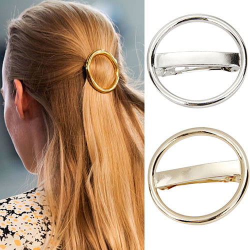 Yixx Women's Punk Circle Hairpin Golden Silver Alloy Round Hair Clip Clamp Headwear, Adult Unisex, Size: One Size