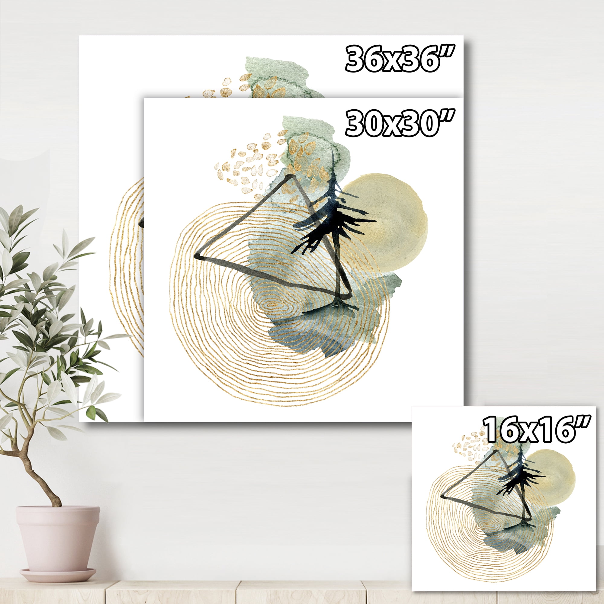 Abstract Landscape Of Mountains Tree and Moon 16 in x 16 in Painting Canvas Art Print, by Designart
