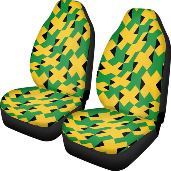 Jamaican Flag Universal Front Seat Cover 2pcs Set Slip-Resistant Easy to Install Car Seat Cover Car Accessories Fit Most Sedan