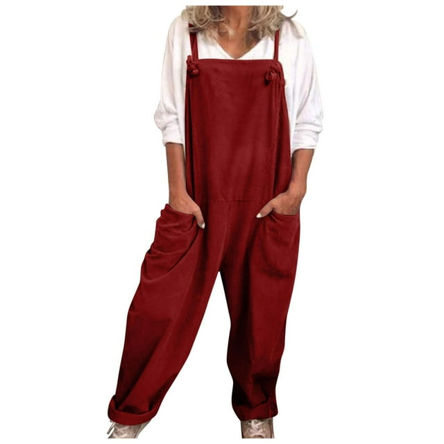 2DXuixsh Combinaisons pour Femmes Salopettes Grande Taille Décontractées Pantalons Cargo Amples Combinaisons Combinaisons d'Été pour Femmes Rouge Taille TTTTG