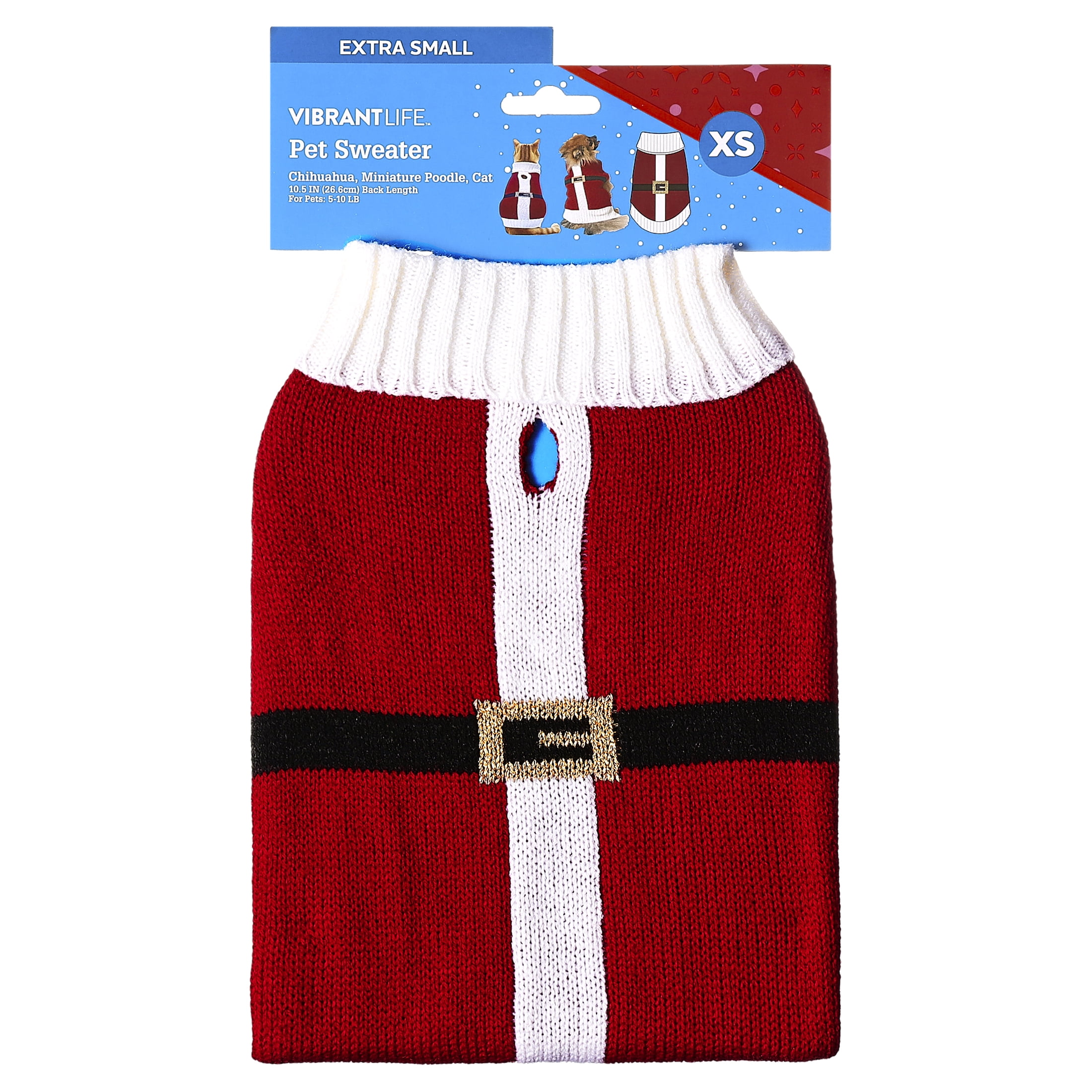 Vibrant Life Holiday Pet Sweater for Cats & Dogs, Santa, Red, Extra Small