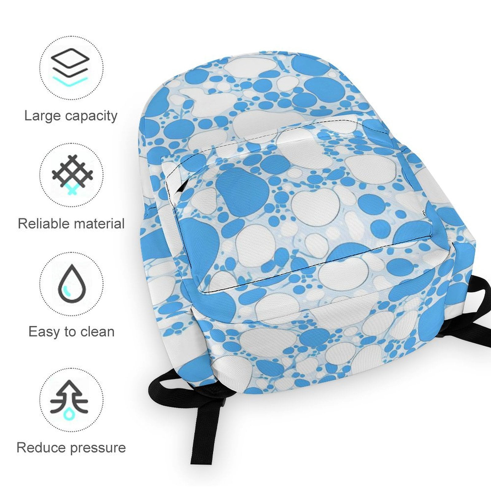 Large Capacity Half Print Backpack 11.8×16.5×5.9in Multifunctional Zipper Design Convenient Switch Milk Cow Skin Print Style PowDerBlue_4
