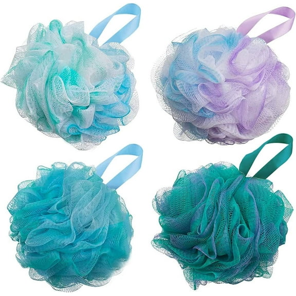 Bath Sponges Shower Loofahs 75g Mesh Balls Sponge 4 Colors for Body Wash Bathroom Men Women - 4 Pack Scrubber Cleaning Loofah Bathing Accessories