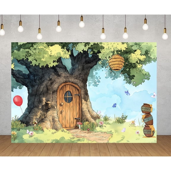 60×40 inch Winnie the Pooh background cloth, Winnie the Pooh theme decoration background is suitable for party photography.