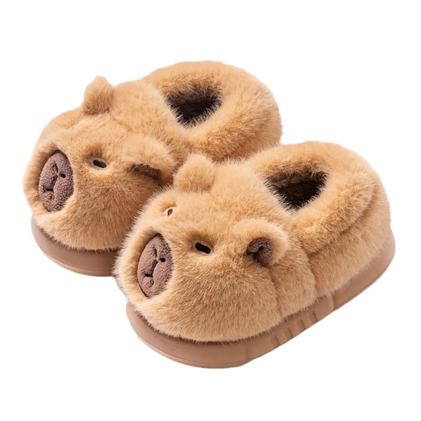 Bonitas zapatillas de algodón de capibara de felpa, tacón medio envolvente, antideslizantes, cálidas y transpirables, zapatos de felpa para interiores, zapatillas cálidas para parejas para el hogar