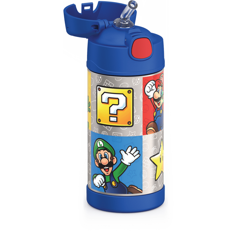 Thermos Kids Stainless Steel Vacuum Insulated Funtainer Straw Water Bottle, Super  Mario Brothers, 12 Fluid Ounces 