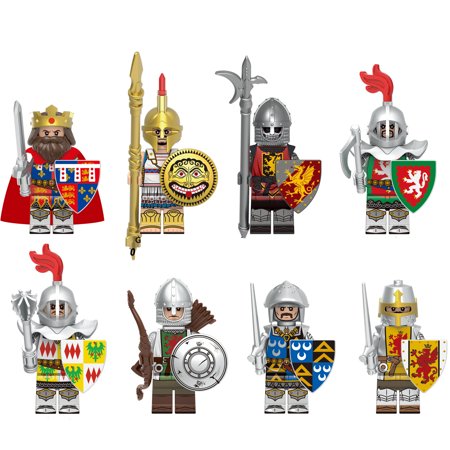 8 Pcs Medieval Knights Minifigures Building Blocks Toys, Ancient Military Knight Armor Soldiers Action Figures for Kids Christmas Gift