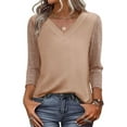 thumbnail image 3 of TKLPEHG 3/4 Sleeve Tops for Women Slim Fit Three Quarter Sleeve Tshirts Soft V-Neck Solid Color Spring Lightweight Shirt (Khaki,XXL), 3 of 9