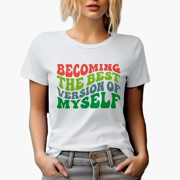 Becoming the Best Version of Myself, Personal Development Quote, Groovy Retro Wavy Text Merch Gift, White T-Shirt, Small