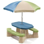 TAOJUNJI Naturally Playful Kids Picnic Table with Removable Umbrella, Indoor/Outdoor Toys, Fits 6 Children, Made of Durable Plastic, For Toddlers 3+ Years Old, Blue & Green