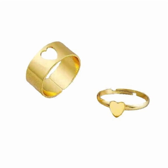 freneci 2xMatching Rings Set for Couples Women Mens Open Ring Cute Birthday Gifts Heart Golden 2 Pcs