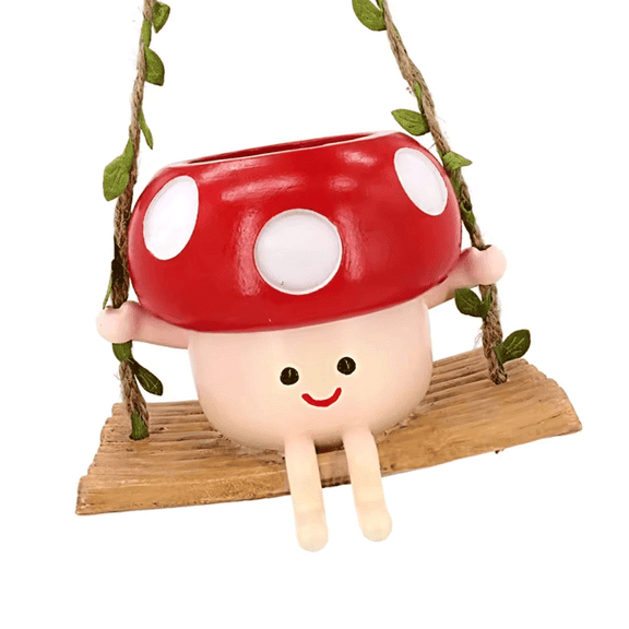 Mushroom hanging chair style flower pot, indoor and outdoor plants, cute hanging flower pot, holiday party gift, creative resin material