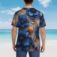 thumbnail image 4 of Balery Elegant Blue Gold Blooms Camisas hawaianas de manga corta para hombre, camisas playeras de corte holgado, camisas de vacaciones con botones,Medium, 4 of 7