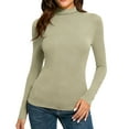 thumbnail image 4 of Lumtrix Women's Mock Turtle Neck Long Sleeve T Shirts Basic Lightweight Stretch Slim Fitted Tops Fall & Winter for Underwear Soft Casual Tops Light Green L, 4 of 5