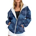 thumbnail image 2 of Womens Hoodies Thermal Loose Fit Stylish Print Pocket Zipper Drawstring Hooded Long Sleeve Jacket for Winter Wear Women's Sweatshirts Blue L, 2 of 5