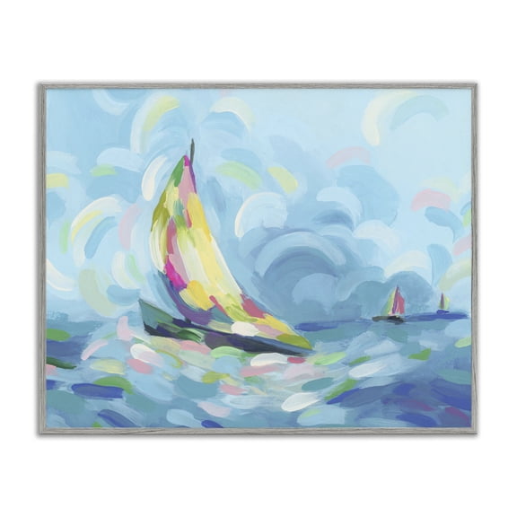Stupell Industries Contemporary Abstract Sailboat Scenery Gray Framed Giclee Art, 14 x 11, by June Erica Vess