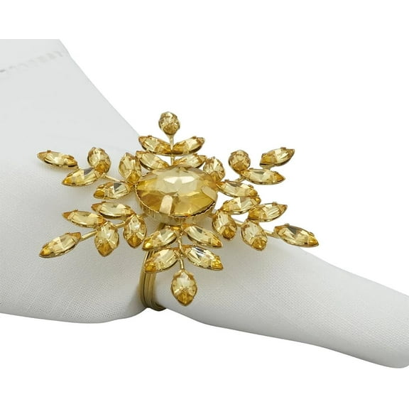 Fennco Styles Beaded Elegant Snowflake Napkin Rings, Set of 4 - Gold Jeweled Holiday Napkin Holders for Home Décor, Christmas, Banquets, Weddings and Special Occasions