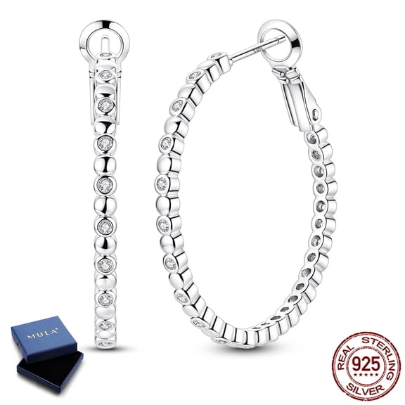 MULA European Original Solid 925 Sterling Silver Round Hoop Earrings AAA CZ For Women Jewelry Birthday Gift