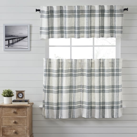 VHC Brands Pine Grove Plaid 3 PC Pine Green Curtain Set (1 Valance 19x72 and 2 Tier 36x36)