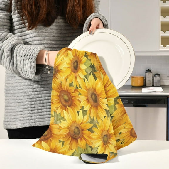 BZSMCE Kitchen Towels Creative Sunflower Printed Pattern Durable Kitchen Towel