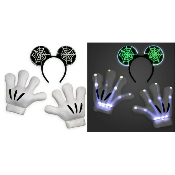 Disney Store Mickey Mouse Light Up Skeleton Gloves and Headband Costume Accessory Set Adults