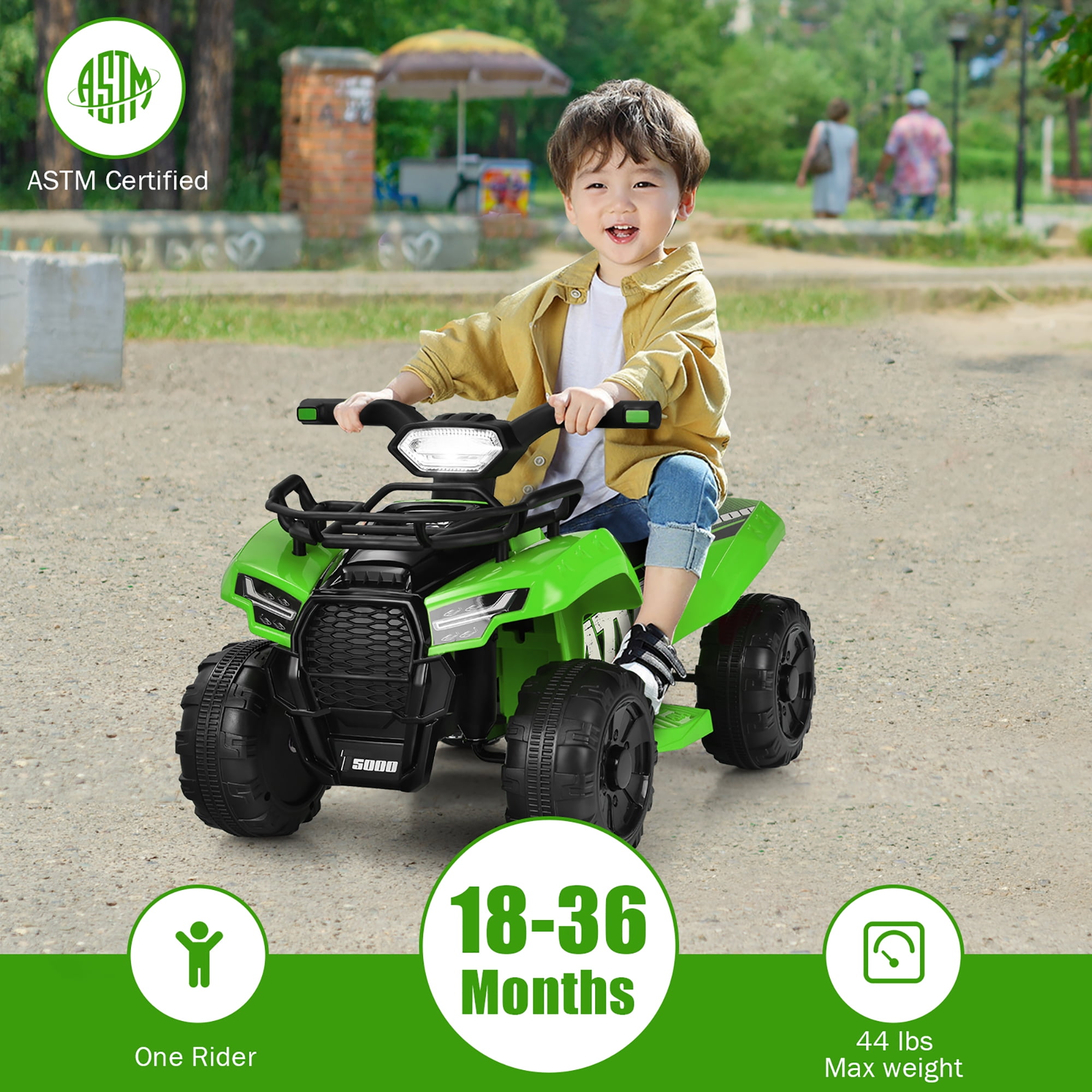 Costway 6V Kids ATV Quad Electric Ride On Car Toy Toddler with LED Light MP3 Green