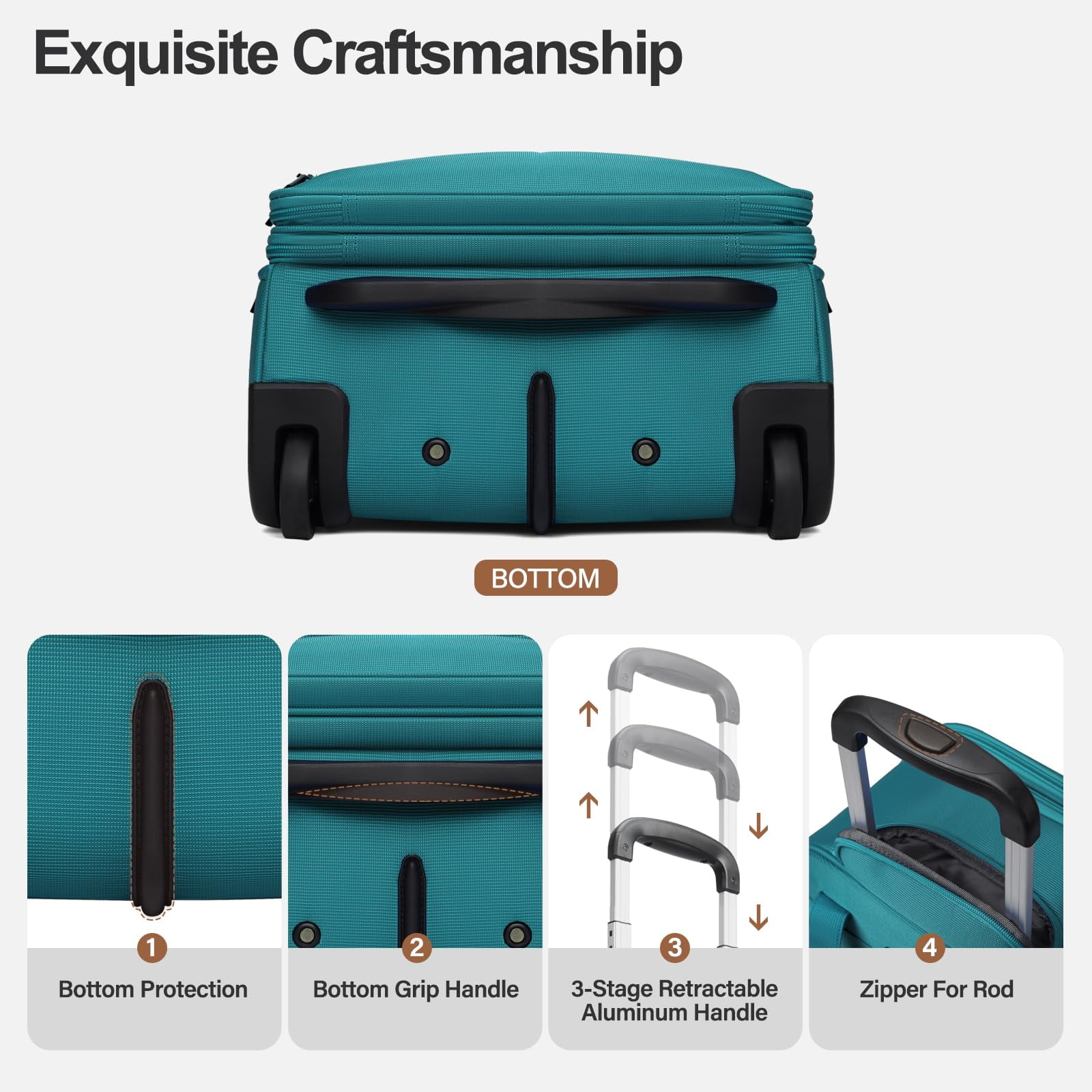 TIAWOLT Personal Item 16-Inch Underseat Carry on Luggage With Wheels Lightweight Wheeled Underseater under seat bags for airplanes Upright 2 Wheel ,Boy and Girl,Teal Green