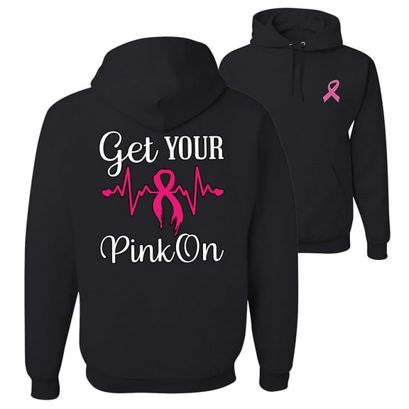Wild Bobby, Get Your Pink On, Breast Cancer Awareness, Front and Back Unisex Graphic Hoodie Sweatshirt, Black, Small