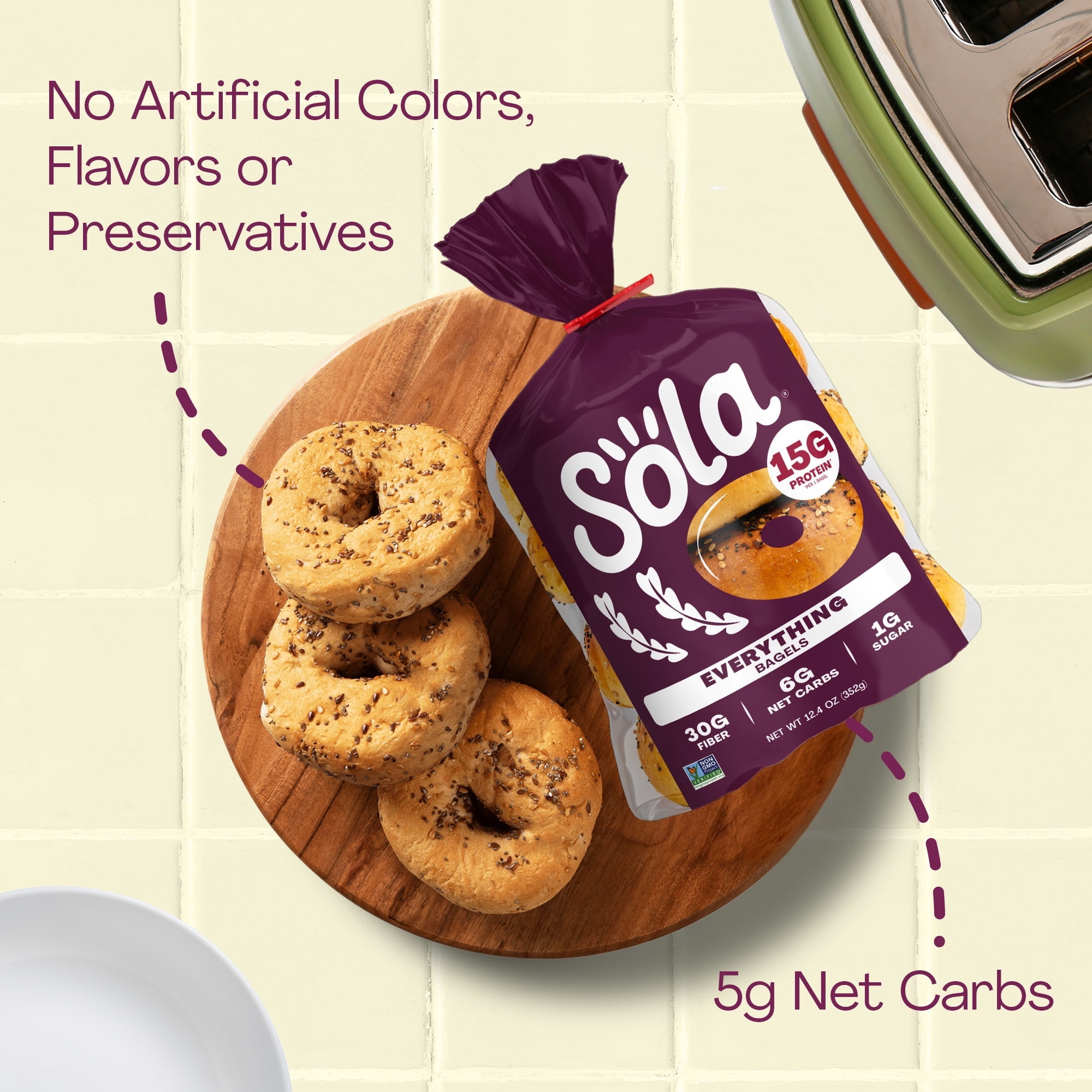 Sola Bread Wheat Everything Bagels, Non-GMO, 12.4 oz, 4 Count ( PACK OF 2 ) FREE CHOCOLATE HERSHEY'S