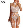 thumbnail image 1 of Conjunto de lencería de encaje sexy para mujer Liguero Sujetador Panty Bralette Ropa interior, Blanco, XXL Inevent XX000166-13, 1 of 7