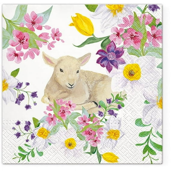 Easter Napkins LAMB IN FLOWERS 40pcs Lunch Napkins, Floral Napkins, Easter Napkins Paper, Decoupage Paper Napkins, Wildflower Napkins