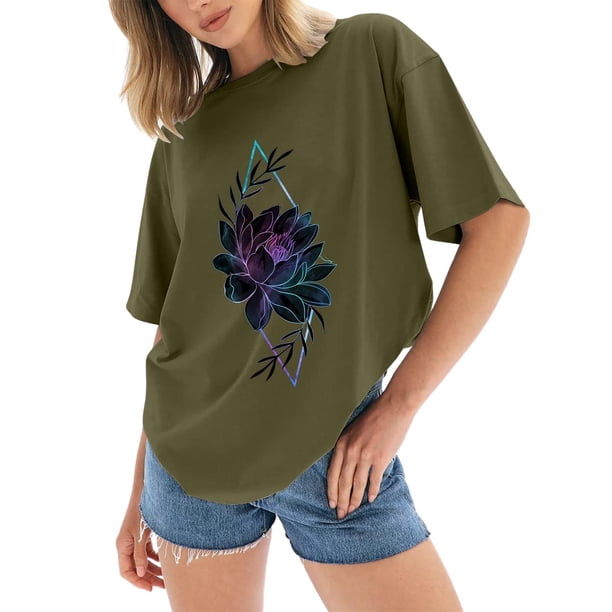 Gibobby Playera Corte clásico para Mujer Camisetas tamaño para mujer, camisetas holgadas manga corta con cuello redondo, blusa informal verano, camiseta bás(AG,XL)