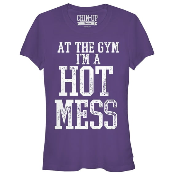 Junior's CHIN UP Hot Mess  Graphic Tee Purple Large