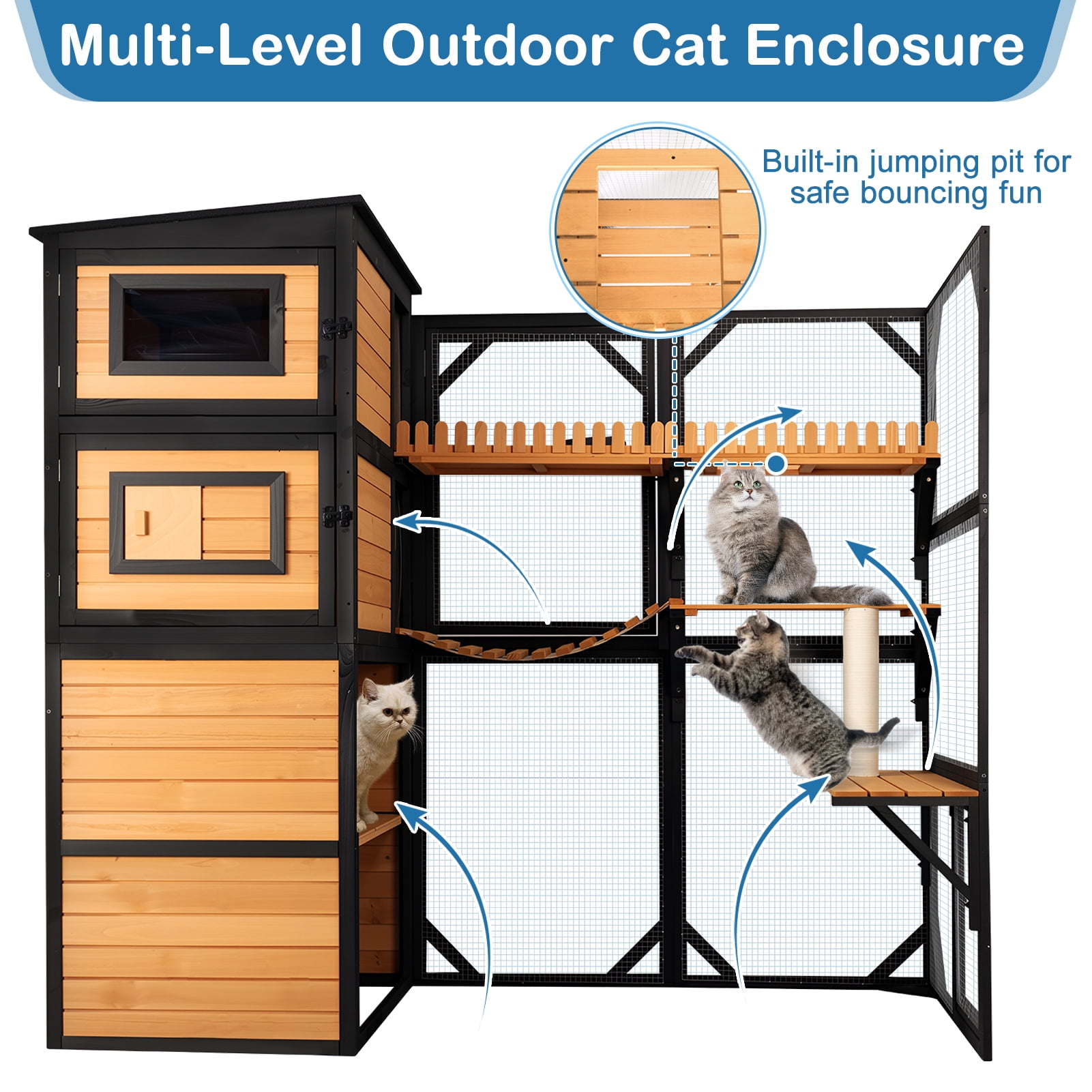 Large Catio Outdoor Cat Enclosure Window Acess Walk-in Cat Cage Cat House for Multiple Indoor Outdoor Cats Outside Patio