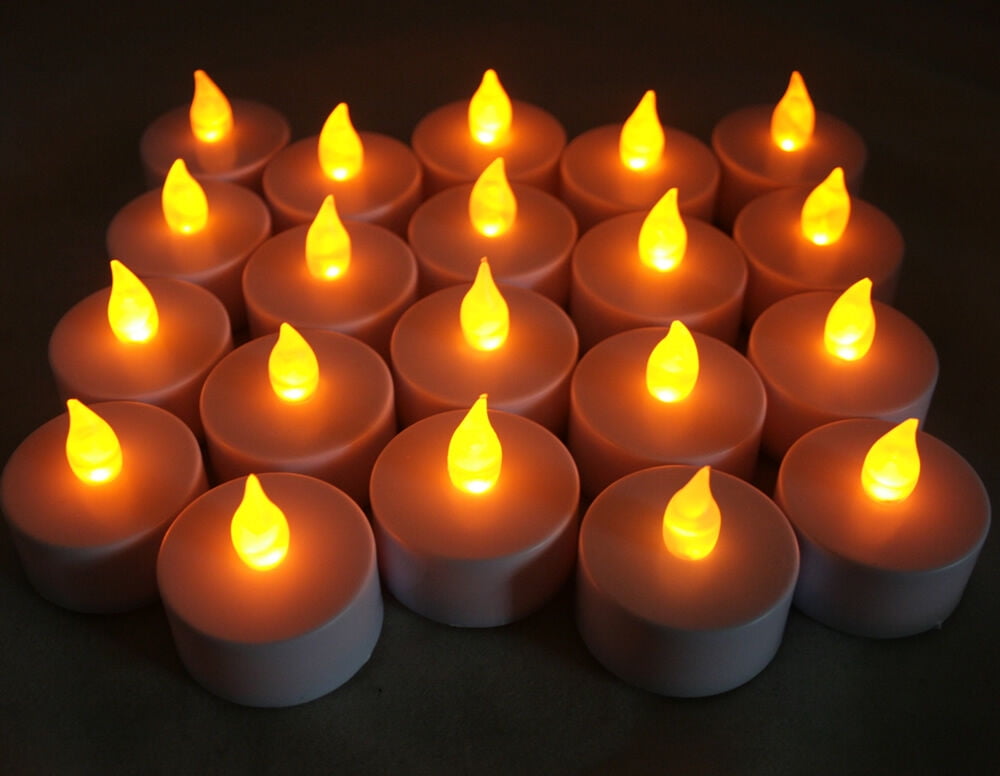 Qty 20 Battery Operated, Flickering AMBER LED Tealights Tea Lights
