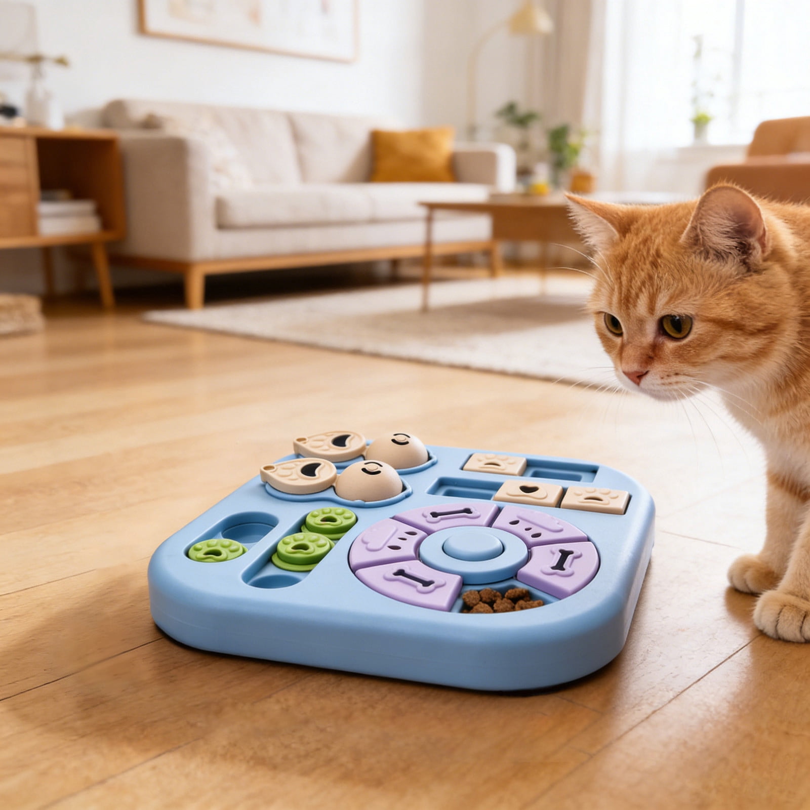 Interactive Dog Puzzle Feeder Toy, Slow Feeder Mat with Spinning Wheel for Mental Enrichment - Treat Dispensing Puzzle Game for Dogs Cats to Prevent Boredom & Anxiety (Light Blue)