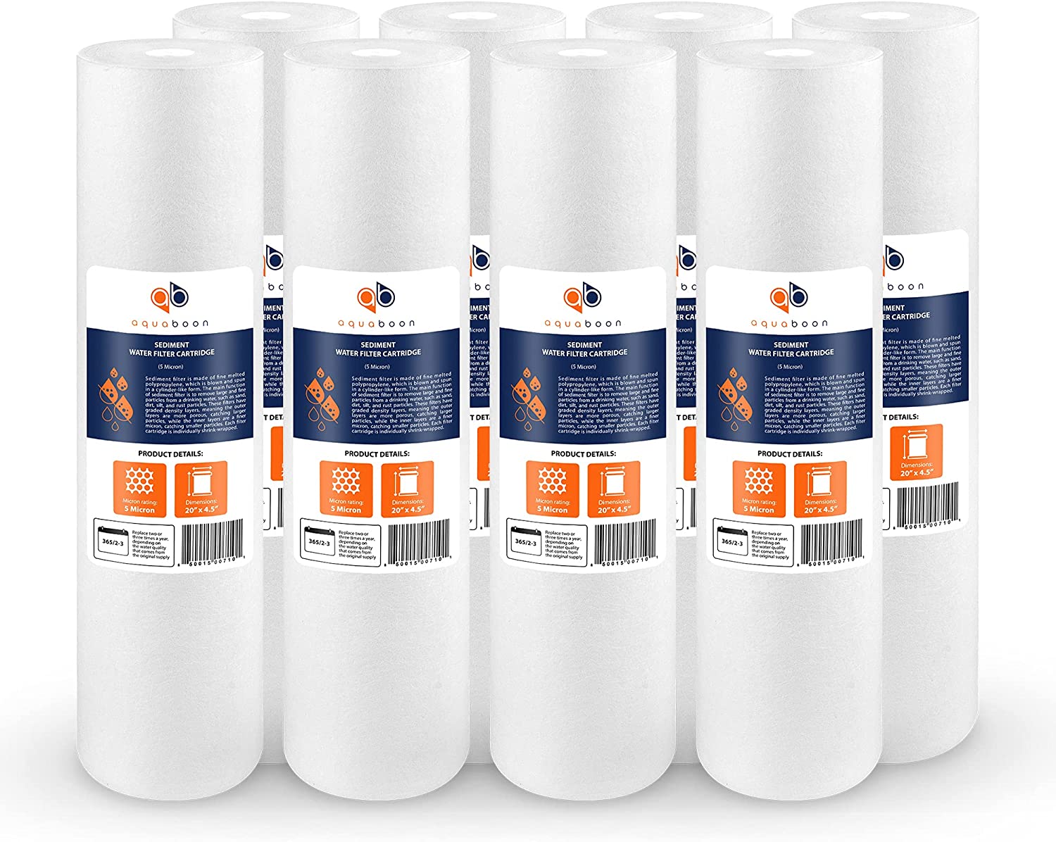 Aquaboon 8Pack of 5 Micron 20" Sediment Water Filter Replacement