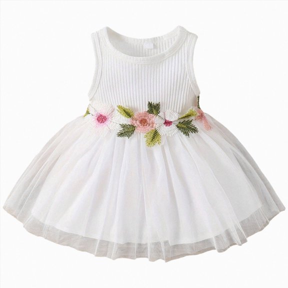 Duqingm Toddler Tulle Dress Summer Spaghetti Strap Party Tutu Flower Girl Dresses White,12-18 Months