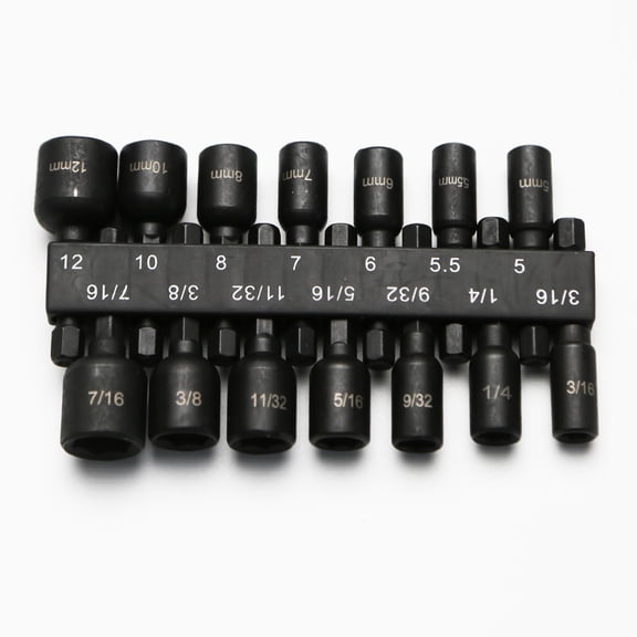 TMAX 14pc Imperial and Metric Magnetic Nutsetter Set Impact Power Hex Nut Driver Master Kit with 1/4 Inch Hex Shank