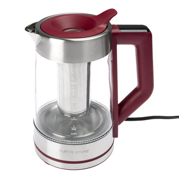 Restored Curtis Stone 1.7L Digital Kettle with Easy-Fill Lid and Tea Infuser Red (Refurbished)