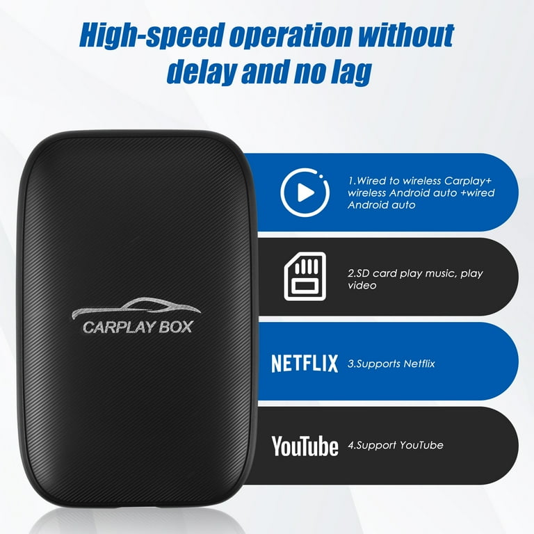 Wireless CarPlay Android AUTO Multimedia Video Ai Box Dongle, Built-in  Android Closed System//Netflix, for All Cars