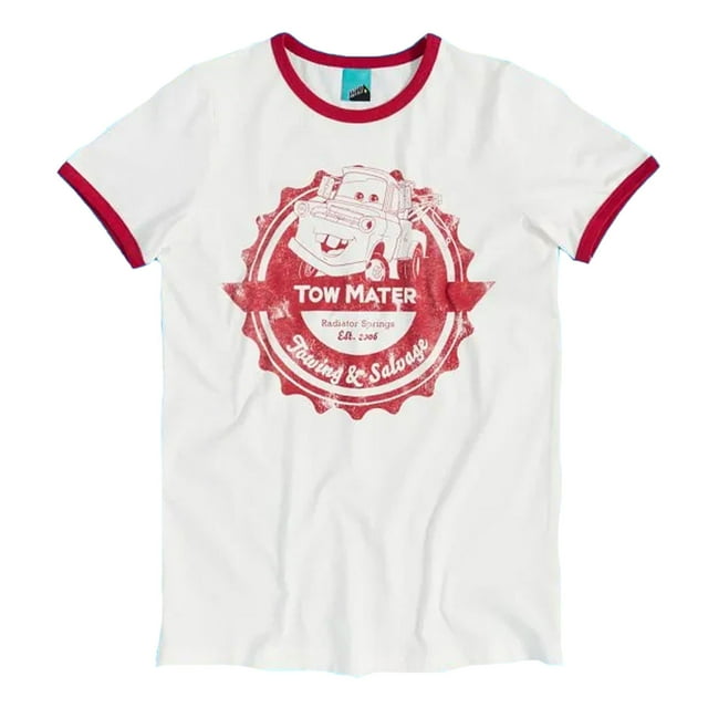 Cars T-Shirt à Col Contrastant pour Adulte Towing And Salvage Tow Mater