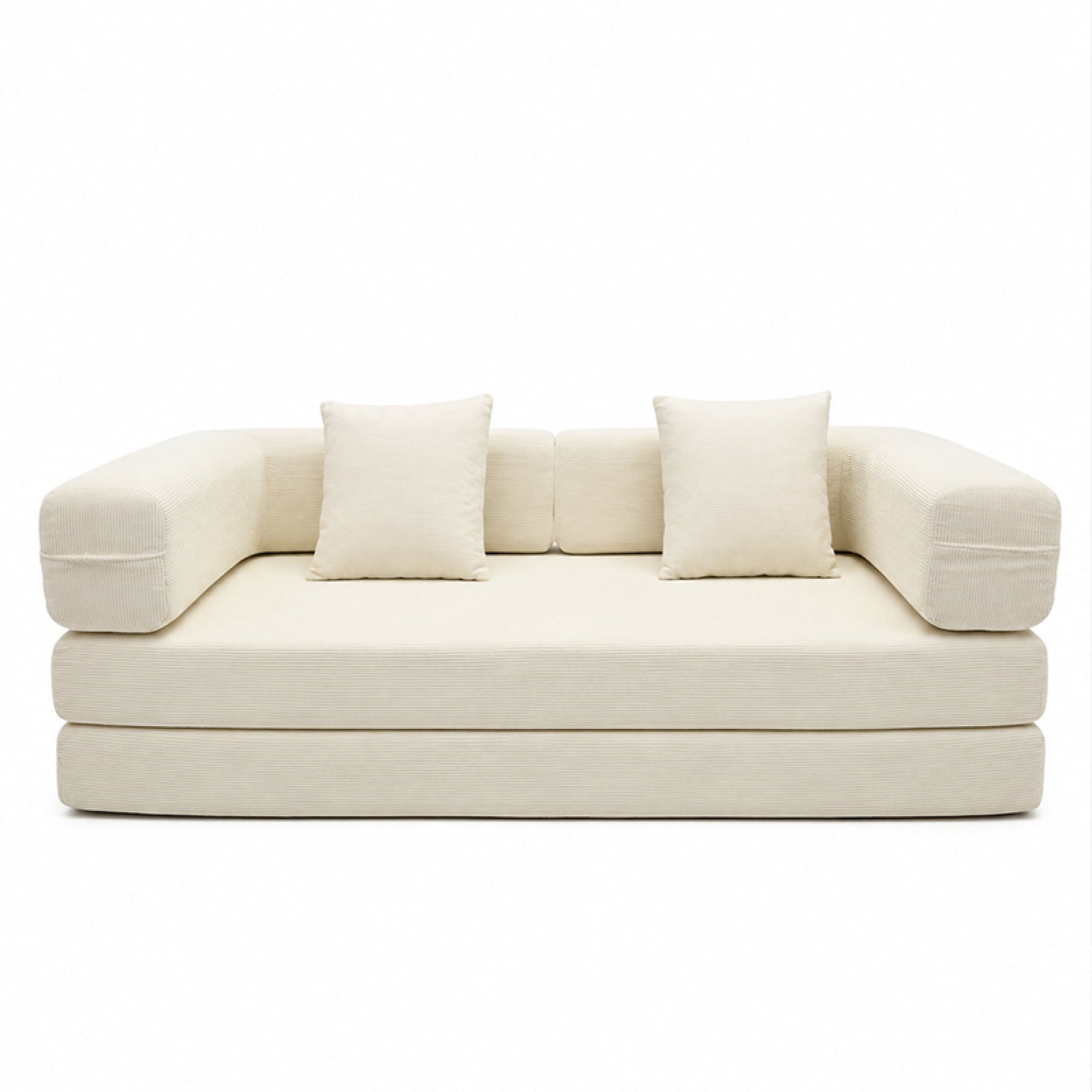HOQBN Double Sofa Bed, Multifunctional Compression Sofa, Wide Body Pure Spine Sofa, Fine Striped Corduroy Fabric Sofa for Living Room Ancient White