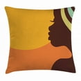 thumbnail image 1 of African Woman Throw Pillow Cushion Cover, Teenage Girl Pretty Face Profile Abstract Sunset Calm Evening, Decorative Square Accent Pillow Case, 18 X 18 Inches, Orange Salmon Dark Brown, by Ambesonne, 1 of 2