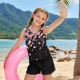 thumbnail image 4 of COEQINE Girls Two Piece Tankini Swimsuit Racerback Bathing Suit with Chest Pad, Summer Hawaiian Swimwear with Boyshort for Kids 6-7 Years, for Water Play, Cherry Blossom Black, 4 of 8