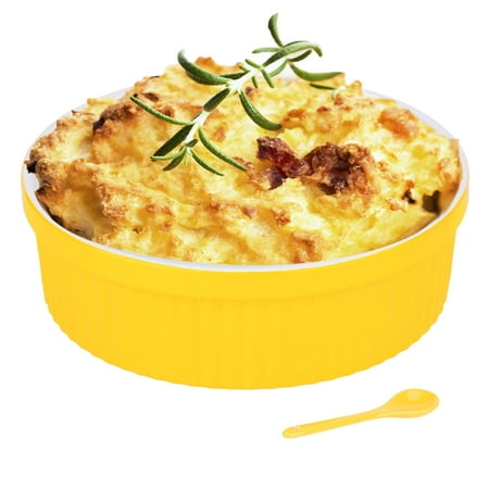 

Souffle Dish Ramekins for Baking‚ 64 Oz 2 Quart Large Ceramic Oven Safe Round Fluted Bowl with Mini Condiment Spoon for Souffle Pot Pie Casserole Pasta Roasted Vegetables Baked Dessert